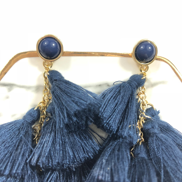Terra Tiered Tassel Navy Blue Boutique Earring - Picture 5 of 7